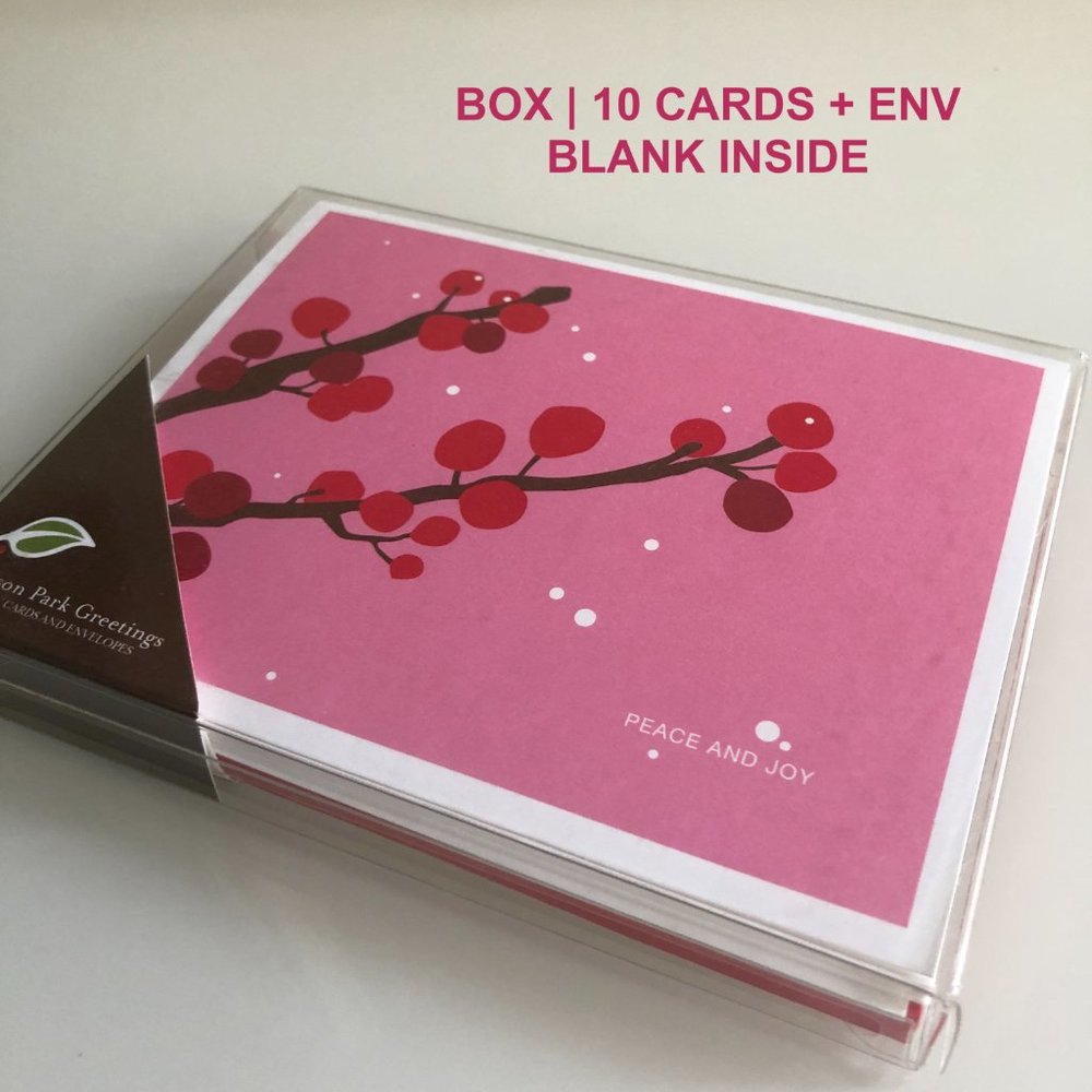 BOX | 10 PINK/RED BERRY PEACE + JOY HOLIDAY CARDS